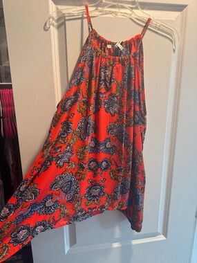 Bright Red Floral shirt- Women's Flowing Summer Shirt